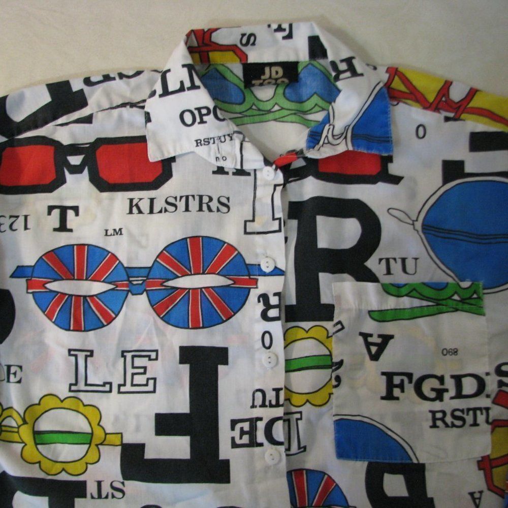 Vintage 90s JD TOO Sunglasses Pattern Blouse Shirt